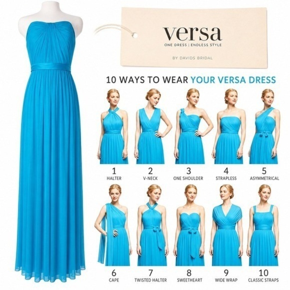 David's Bridal Versa Dress 6 Pacific Blue Convertible Bridesmaid Wedding NWT